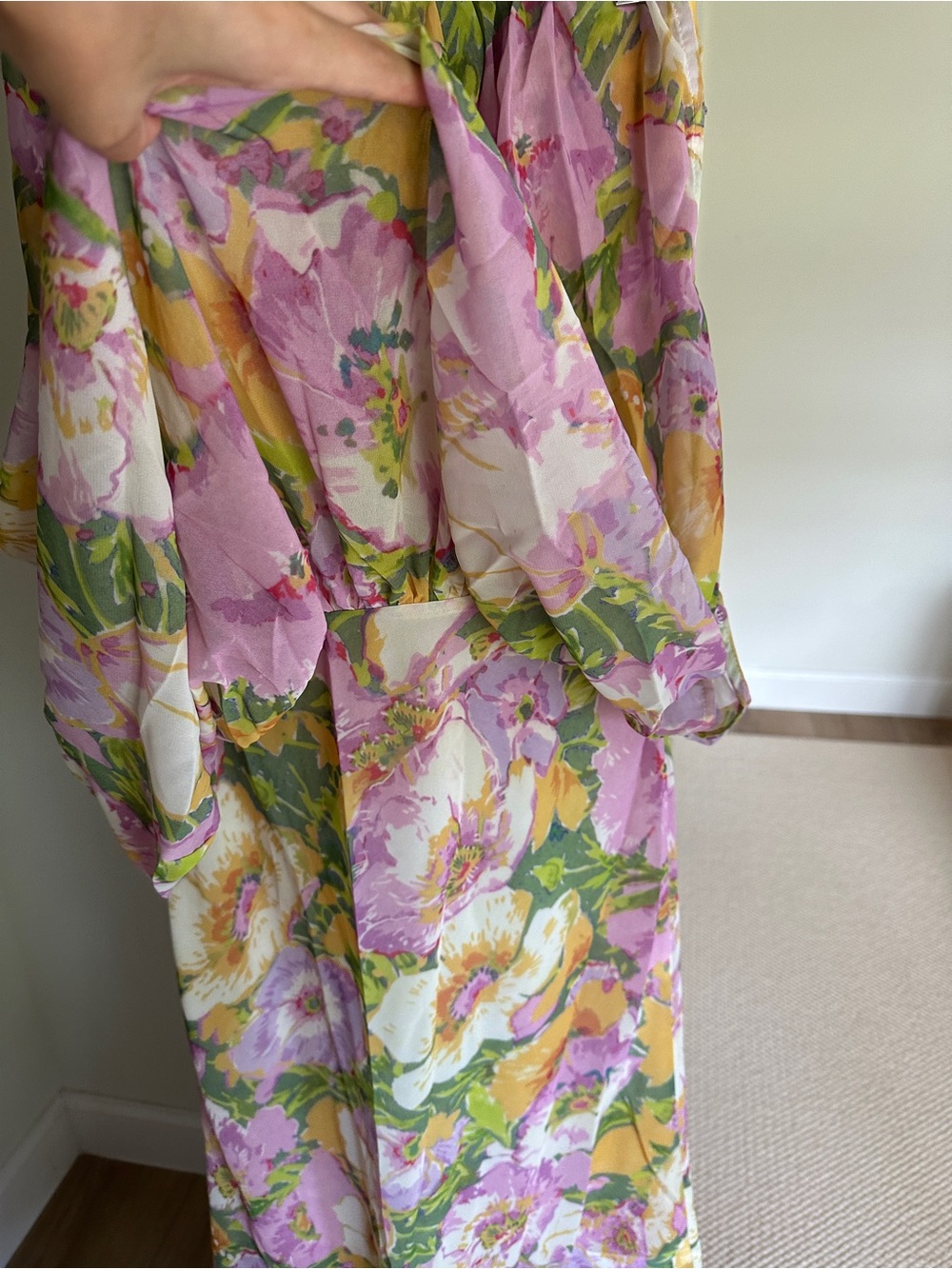 Floral Pink and Yellow Maxi Dress with Green Accents - Picture 3 of 8